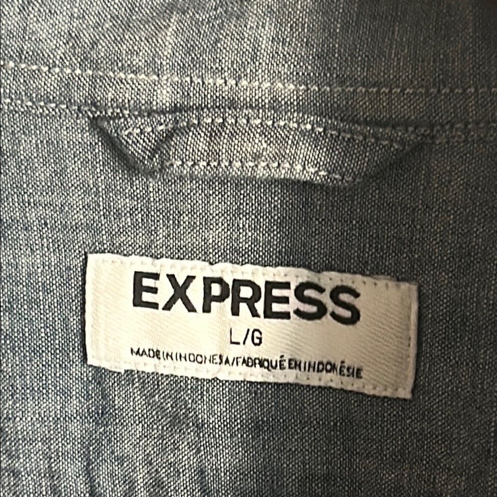 Express Men’s Blue Chambray Casual Button Down Long Sleeve Shirt - Picture 2 of 7